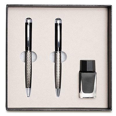 GASSIN gift set with ball and fountain pen and ink, black
