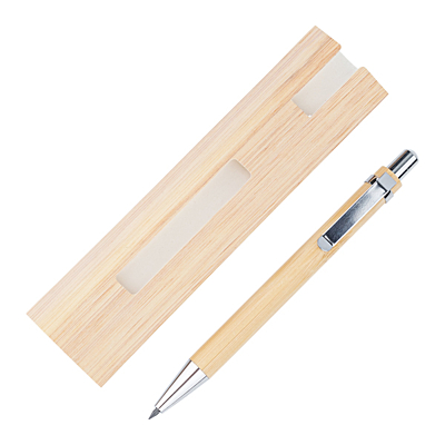 LAKIMUS večné pero/ceruzka bez tuhy z bambusu v obale, béžová