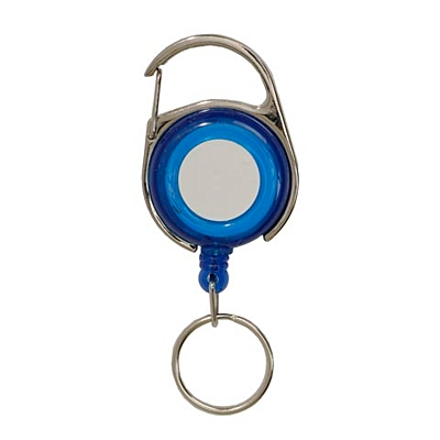 SKI RING skipass tag with clip and carabiner,  blue/silver