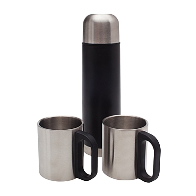 PICNIC MATE thermos flask set 480 ml and 2 thermo cups 180 ml,  black/silver