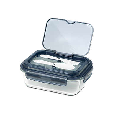 LAGOS glass lunch box with cutlery 1 000 ml, black