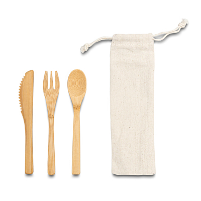 DISH cutlery set from bamboo, beige