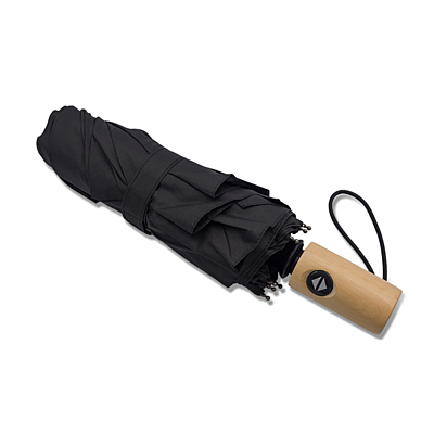 GRANTON automatický dáždnik s drevenou rukoväťou, čierna