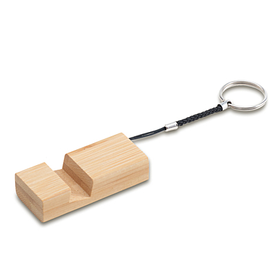 KEYHOLD bamboo keyring with phone stand, beige