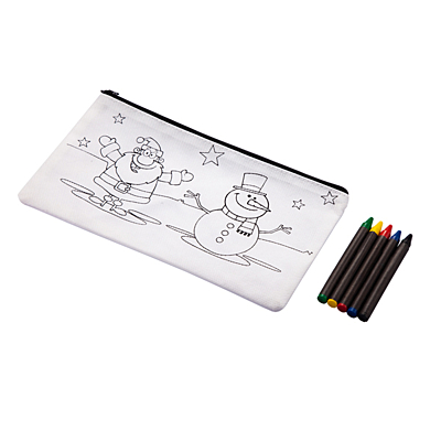 XMAS THEME pencil case with crayons, white