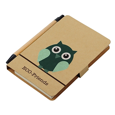 OWL NOTE set of sticky notes and notebook,  brown