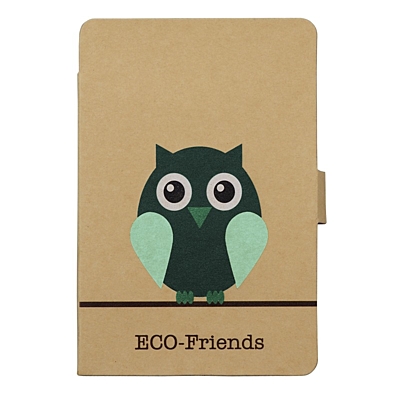 OWL NOTE set of sticky notes and notebook,  brown