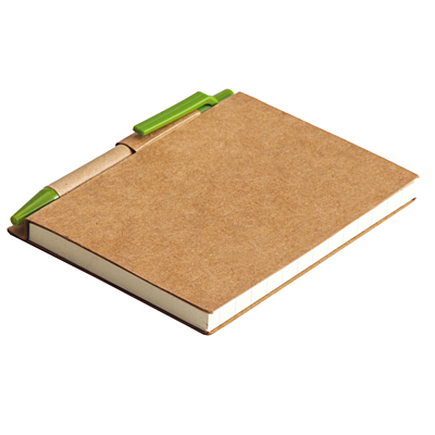 ECO LA LINEA zápisník s čistými stranami 110x90 / 160 stran s propiskou,  zelená/béžová