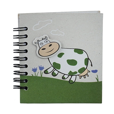 FUNNY COW notebook with lined pages 87x97 / 100 pages,  green/grey