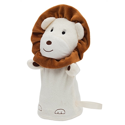 LION plush hand puppet,  beige/brown